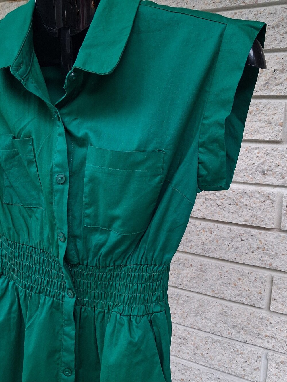 Monteau Los Angeles Green Shirt Dress Smoked Waste Midi Dress - Picture 2 of 11